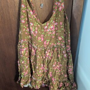 Matilda Jane Olive Sundress with Pink Floral Print